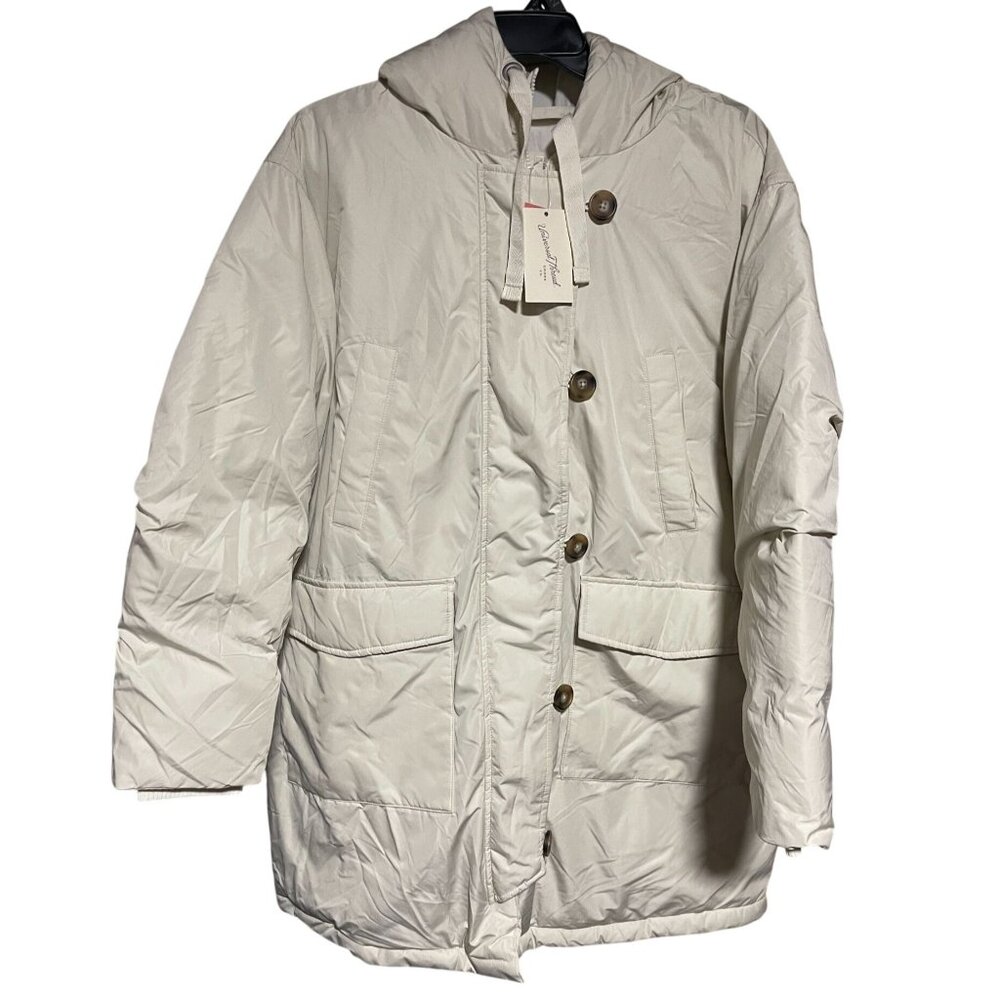 Women's Cream Hooded Puffer Coat - Lightweight Quilted Jacket